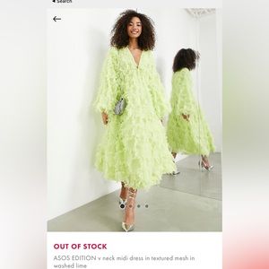 Asos vneck midi dress in textured feather mesh in neon lime